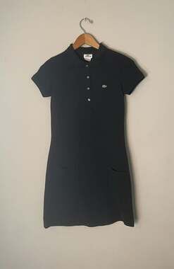 Lacoste Black Stretch Mini Piqué Short Sleeve Polo Dress Pockets Women  Sz 36